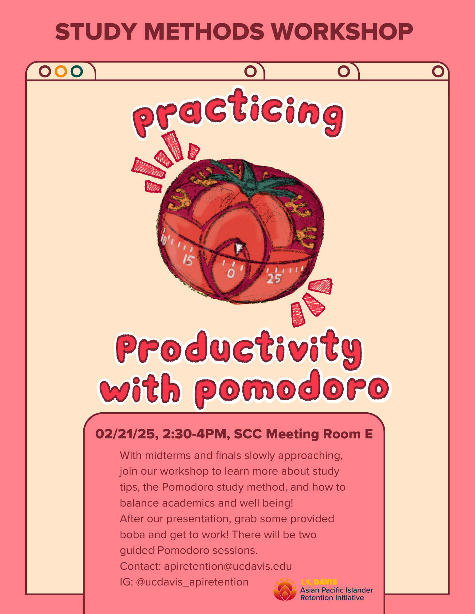 pink and pale tan flyer with a timer shaped as a tomato with the SA&PIRI logo