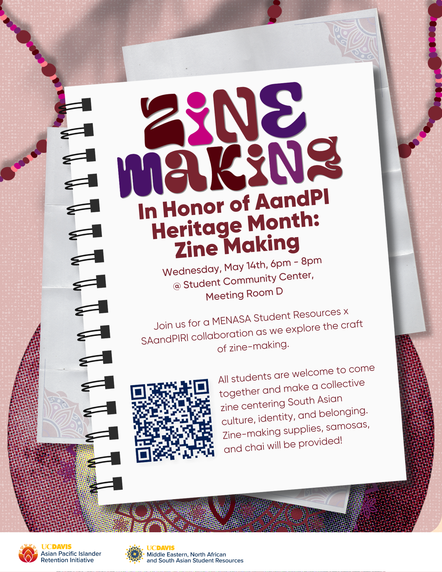 South Asian purple patterns with blank notebooks and papers
