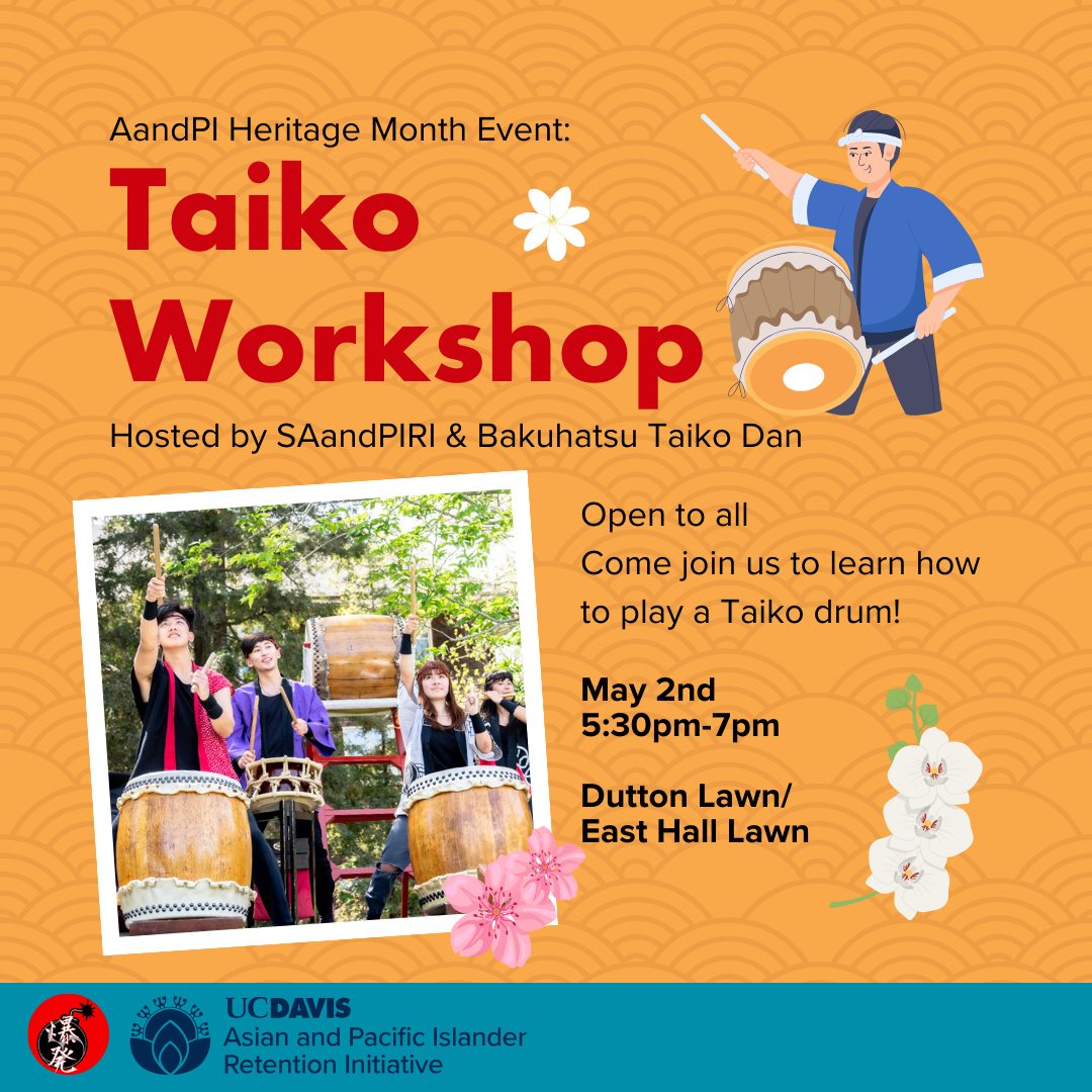 Yellow background with Taiko dan drums and someone playing the drums. 