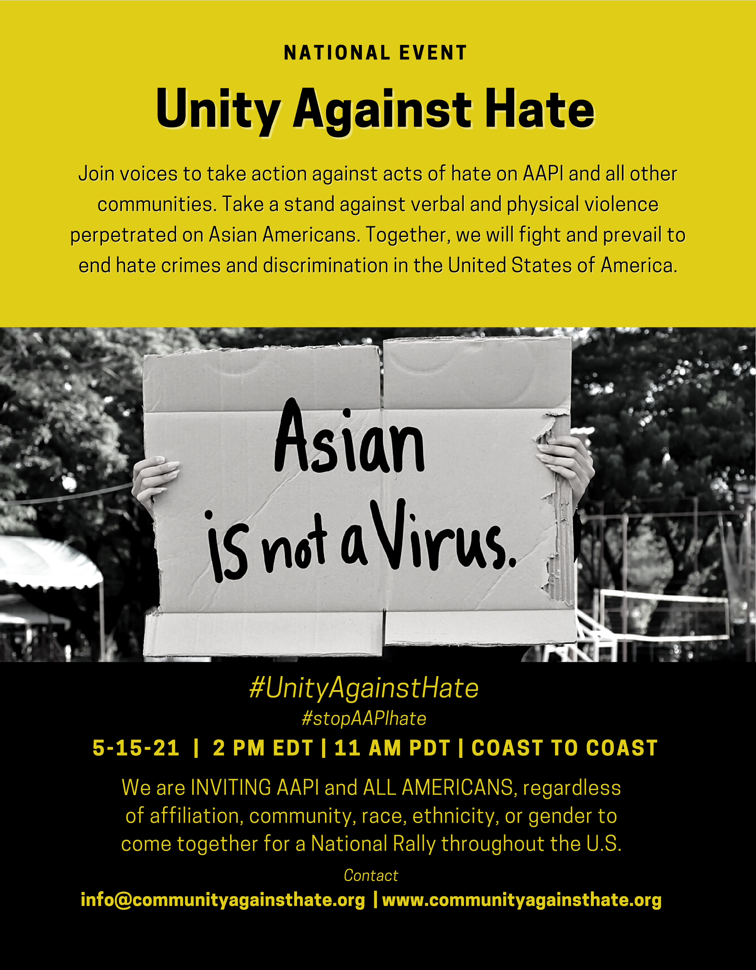 Unity Against Hate Rally for ending AAPI hate crimes Flyer