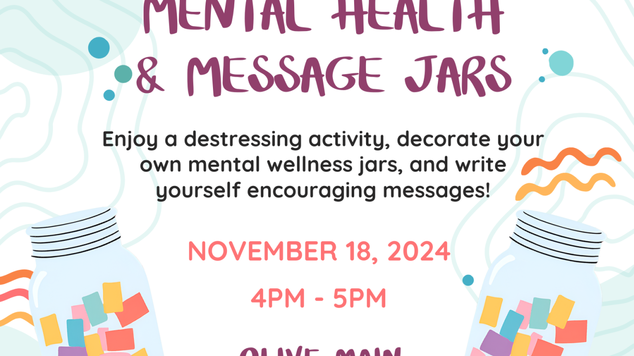 flyer with colorful jars filled with notes and colorful paint splatter on the corners