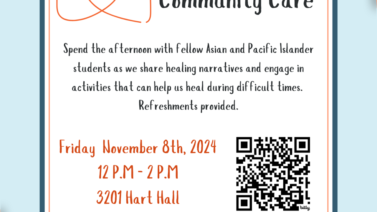 flyer with light blue background and orange stars in the corner. Includes a figure of a person making a heart shape.
