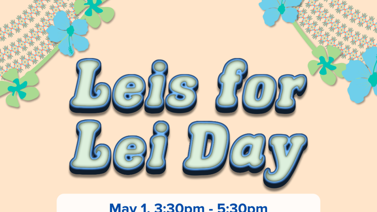 pale background with lei flower borders and the ocean with islands in the background