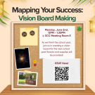 table displaying a bulletin board with photos, stickers, and event description