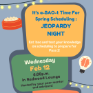 Blue background with squared colored text boxes and baos and dumpling in the corners